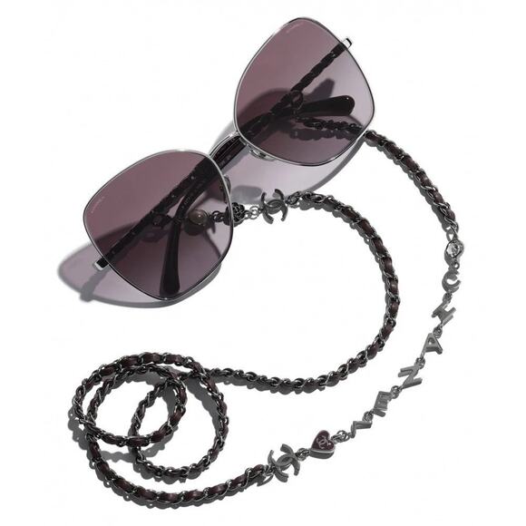 Chanel Butterfly Sunglasses & Chain Gunmetal Burgundy Pink 4274-Q Luxury $1695 main image 8